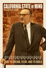 Film poster for "California State of Mind" with man in suit and glasses and cane.
