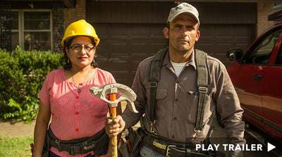 Trailer for documentary "Building The American Dream" directed by Chelsea Hernandez. Construction man and woman holding tool. https://vimeo.com/501063429