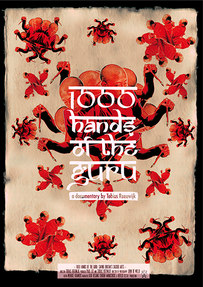 Film poster for "1000 HANDS OF THE GURU". A picture of a Buddhist monk.