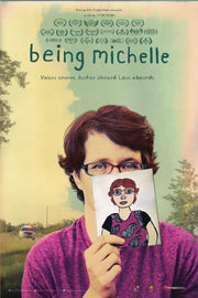 Film poster for "Being Michelle" with woman holding painting over her face.