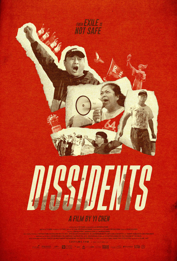  Film poster for “DISSIDENTS”. Collage of red color, protesting people.