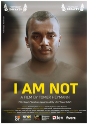 Film poster for “I AM NOT". A young man wears a tough expression, title in bold yellow.