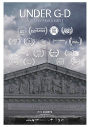 Film Poster for "Under G-d". An image outside of a court, with a cross on top. 