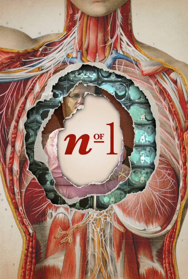 Film poster for "N of 1". An elderly man writes formulas on a window. 