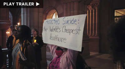 Trailer for documentary "Life After" directed by Reid Davenport. Protestor holding sign about healthcare and suicide. https://vimeo.com/1053890003