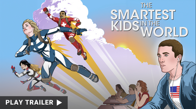 Trailer for documentary “THE SMARTEST KIDS IN THE WORLD” directed by Tracy Droz Tragos. A group of kids in superhero costumes, animated. https://vimeo.com/1026251779