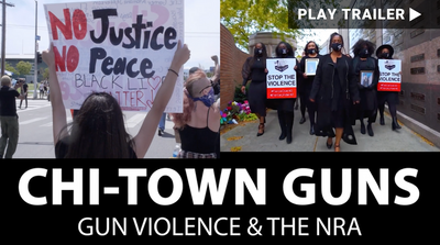 railer for documentary “CHI-TOWN GUNS, GUN VIOLENCE & THE NRA ” directed by Dawn Alexander. A composit image of people protesting. https://vimeo.com/987366121