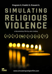 Film poster for "Simulating Religious Violence." A line of lit candles. 