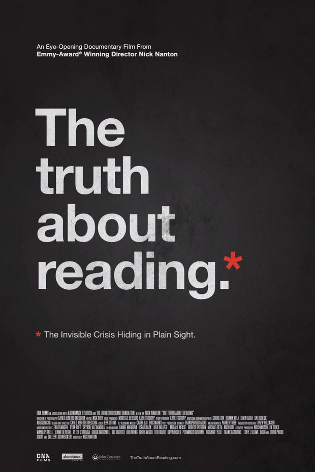 Film Poster for "The Truth About Reading". A black chalkboard background with the title in bold lettering.
