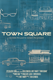 Film poster for "Town Square" with blueprint of diner and car.