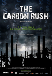 Film poster for "The Carbon Rush" with silhouette of power plant.