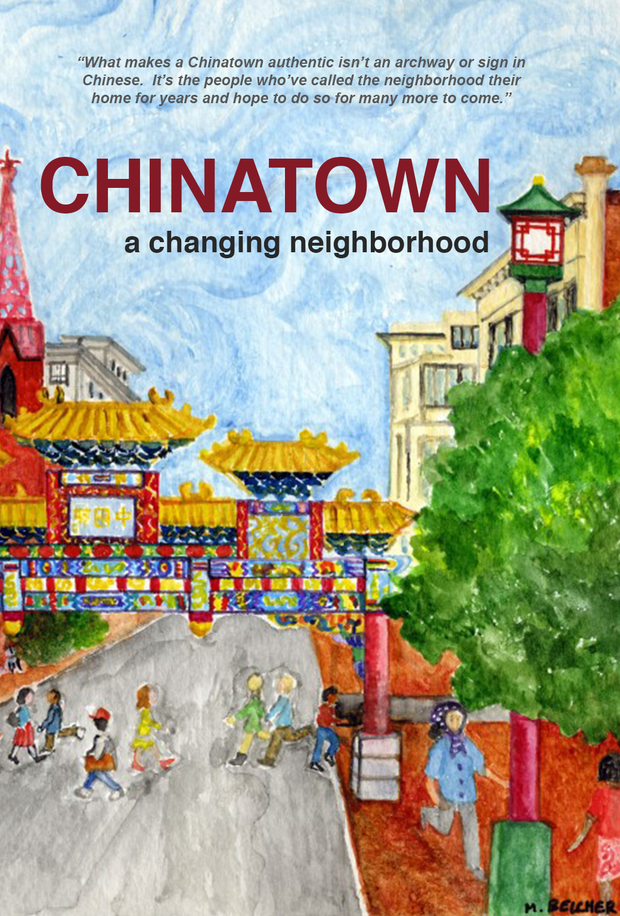 Film poster for "Chinatown" with painting of neighborhood.
