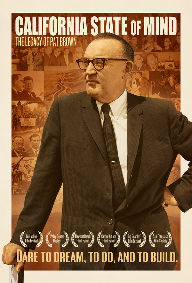 Film poster for "California State of Mind" with man in suit and glasses and cane.