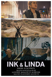 Film poster for "Ink & Linda" with picture collage of man and woman.