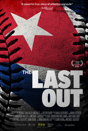 Film poster for "The Last Out" with Cuban flag printed on baseball.