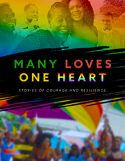 Film poster for "Many Loves, One Heart" with people holding flags.