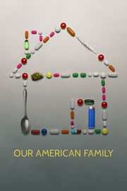 Film poster for "Our American Family" with shape of house mmade with pills.