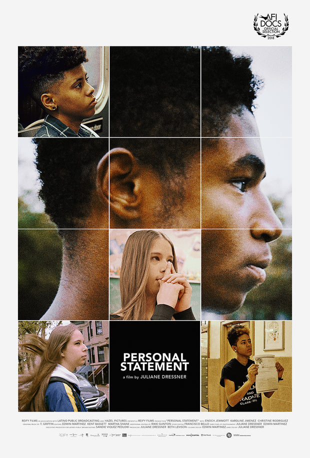 Film poster for "Personal Statement" with images of three students.