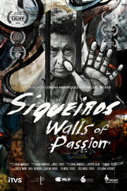 Film poster for "Siqueiros: Walls of Passion" with painting of David Alfaro Siqueiros.