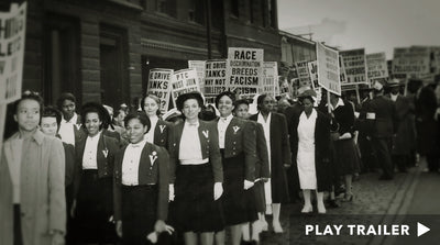 Trailer for documentary "Father's Kingdom" directed by Lenny Feinberg. Women standing in line holding signs in black and white. https://vimeo.com/275941924