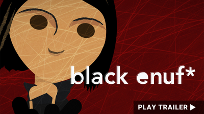 Trailer for documentary "black enuf*" directed by Carrie Hawks. Illustration of young girl's head in red background. https://vimeo.com/747095121