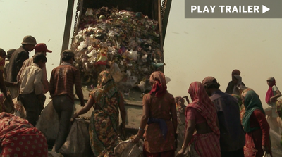 Trailer for documentary "The Carbon Rush" directed by Amy Miller. Group of people standing around garbage truck. https://vimeo.com/808896762
